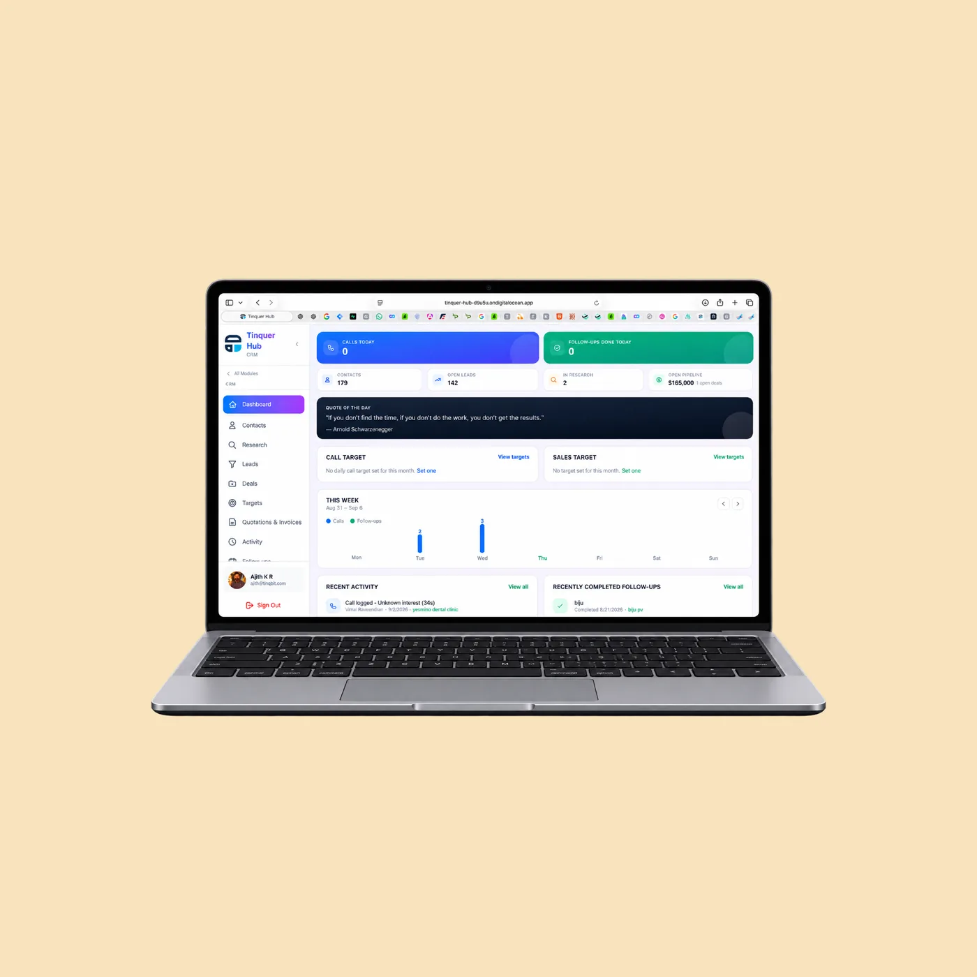 Tinquer Hub CRM dashboard