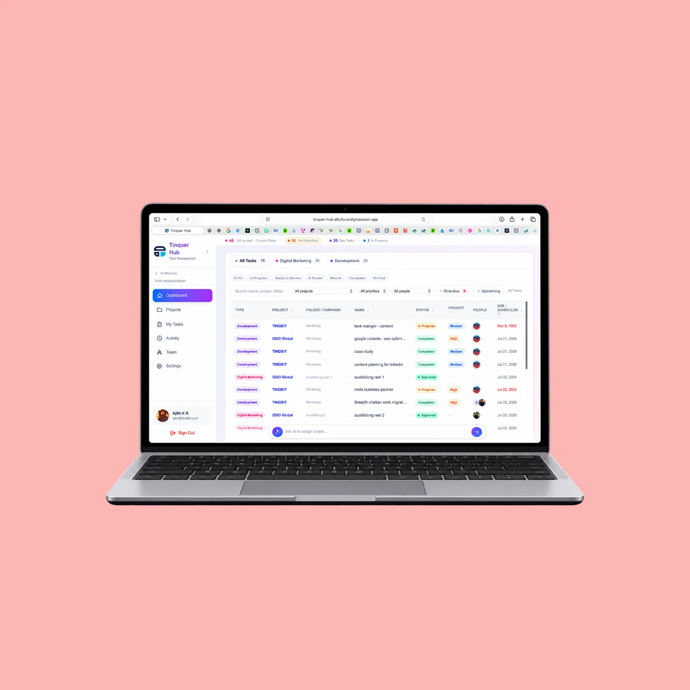 Tinquer Hub in-house task management tool